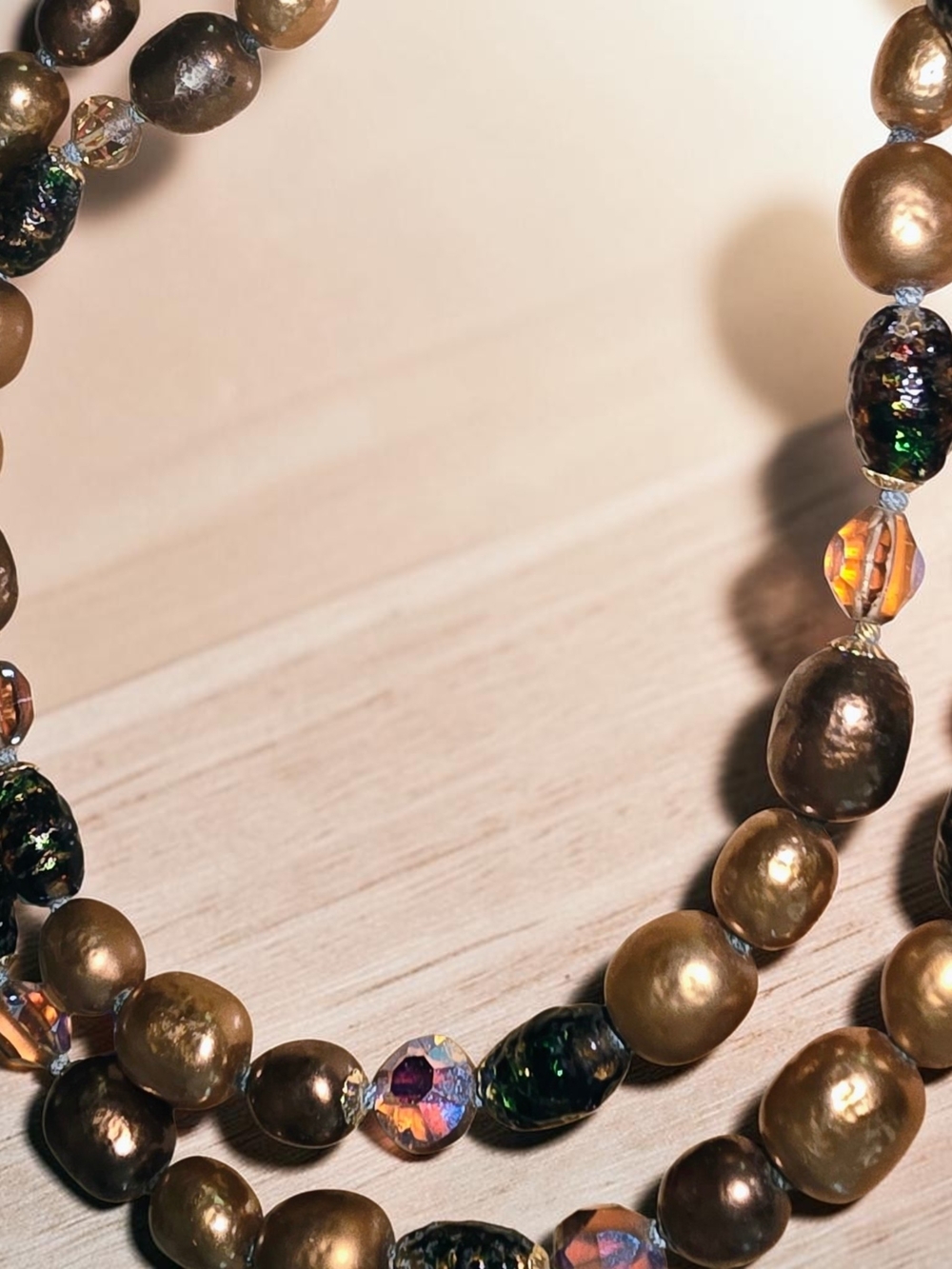 Gold and Black Beaded Double Strand Necklace - Picture 3 of 6